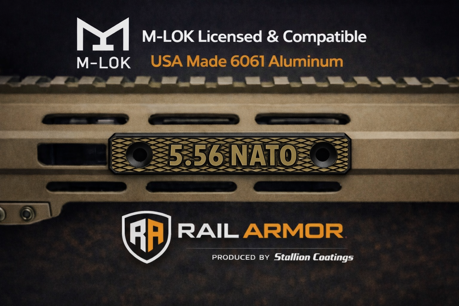 Rail Armor Caliber ID Plate – 5.56 NATO (Deep Engraved) 1 RA 556 BLK TAN 2D