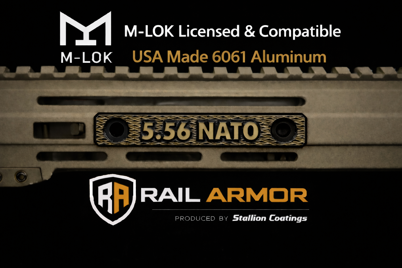Rail Armor Caliber ID Plate – 5.56 NATO (3D Engraved Texture) 1 RA 556 BLK TAN 3D