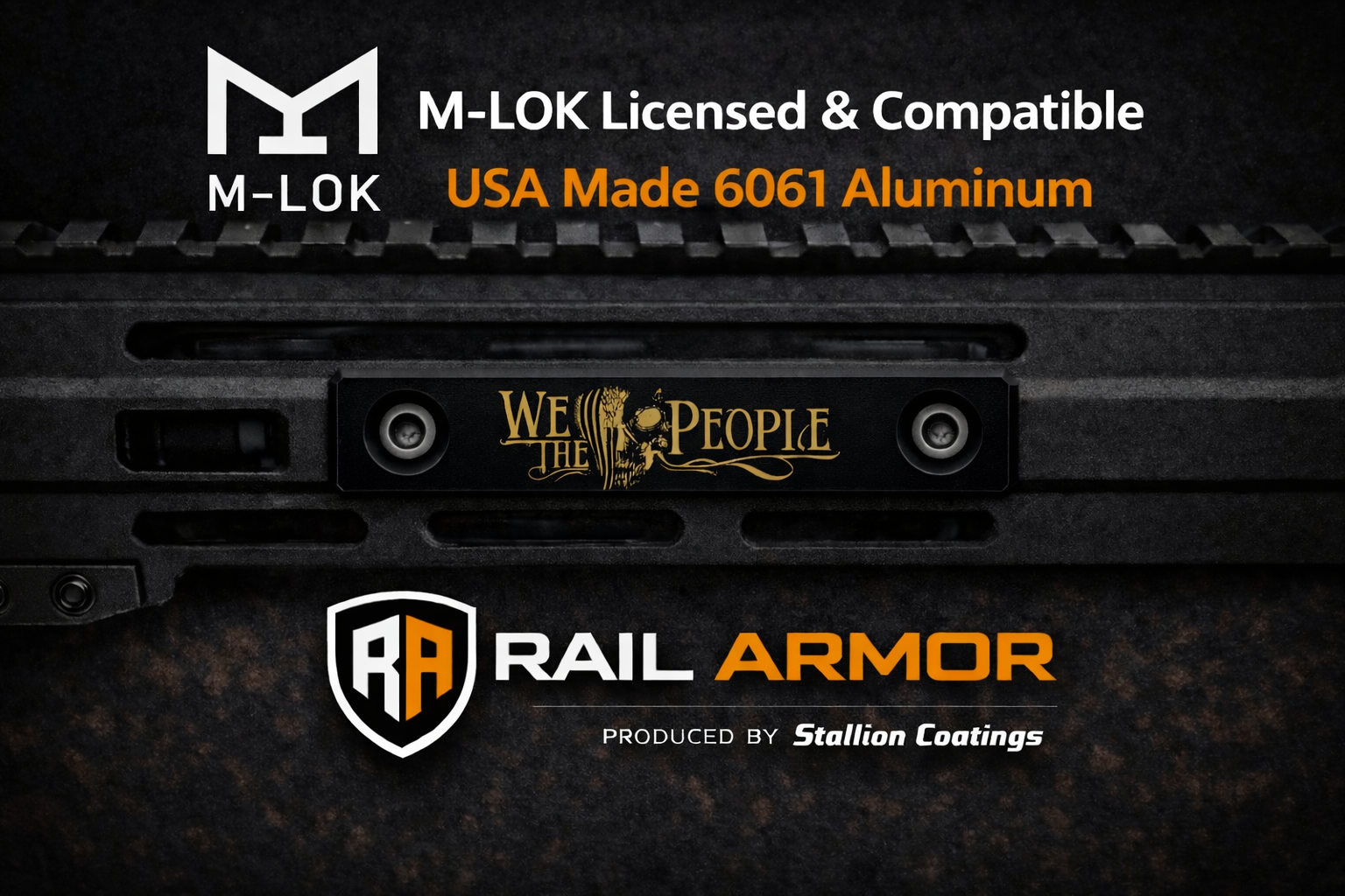 Rail Armor M-LOK Plate – “We The People” Skull (Black / Tan Fill) 1 RA WTP BLK TAN